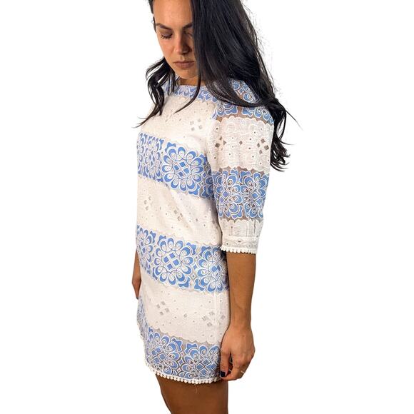 Elf Sack White & Blue Lace Mini Dress - Picture 5 of 6